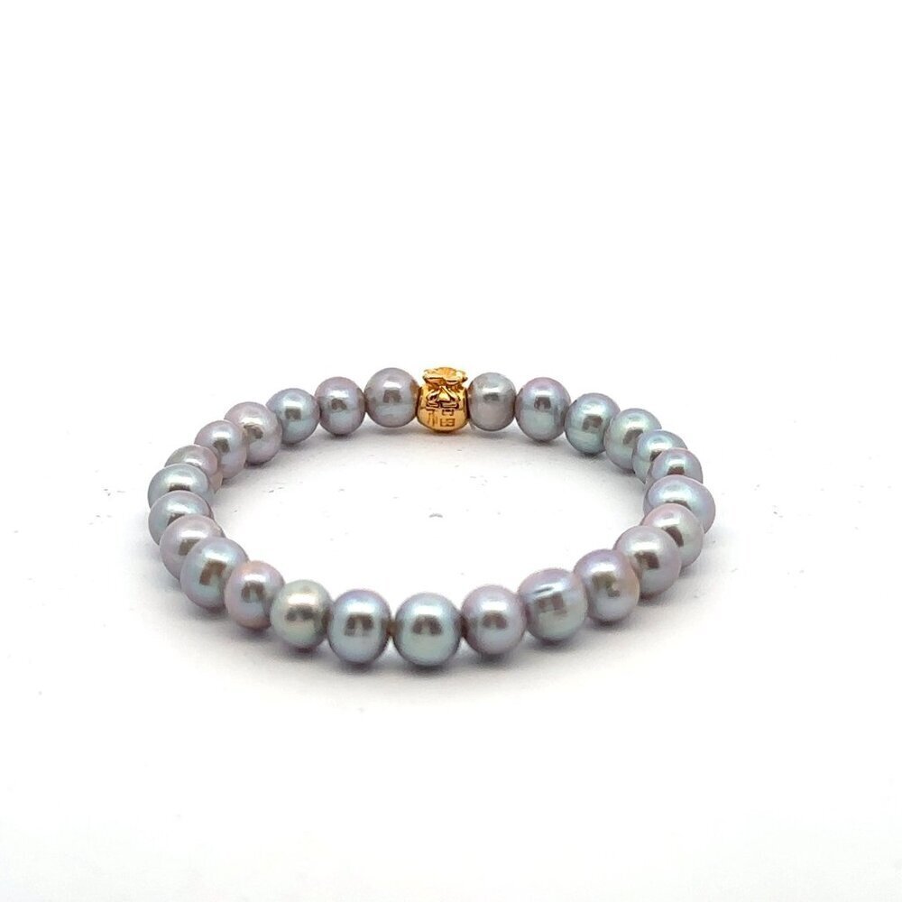 18K Gold Money Bag Lucky Charm Gray Pearl 6-7mm x 6-7.5mm - Picture 7 of 9